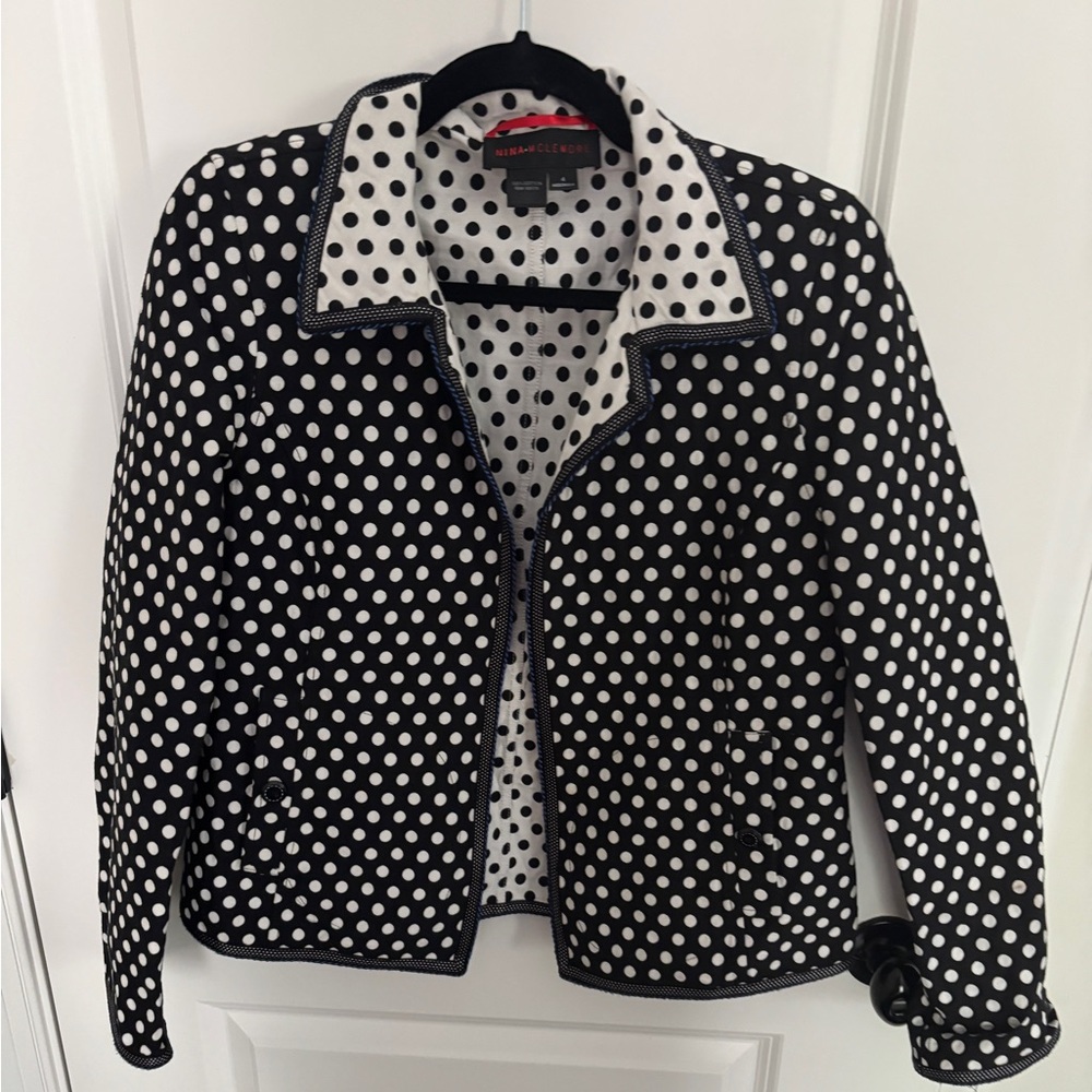 Nina Mclemore  black and white reversible polka dot jacket. Size 4